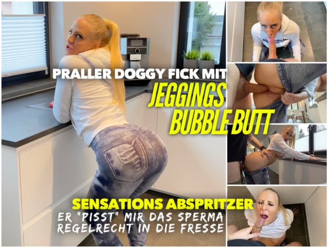 BUBBLE BUTT in Jeans Leggings | DOGGY FICK bis zur SPERMA FONTÄNE