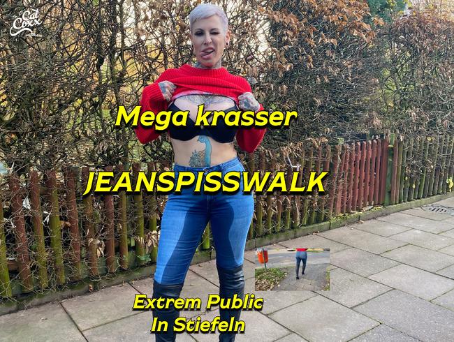 Krasser public  Jeanspisswalk in Stiefeln