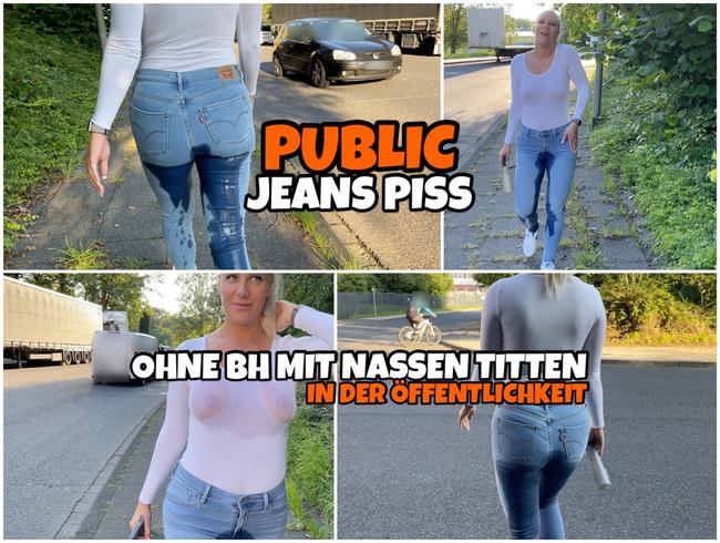 PUBLIC Jeans Piss | Ohne BH mit nassen Titten in der Öffentlichkeit