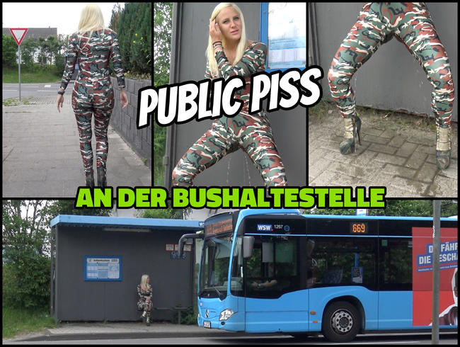 PUBLIC PISS | Haltestelle im hautengen Fick Anzug nass gepisst