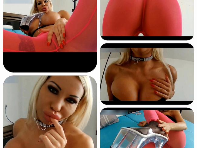 Bimbo Dirty Talk Video in Pink Leggings und mega hohen Heels