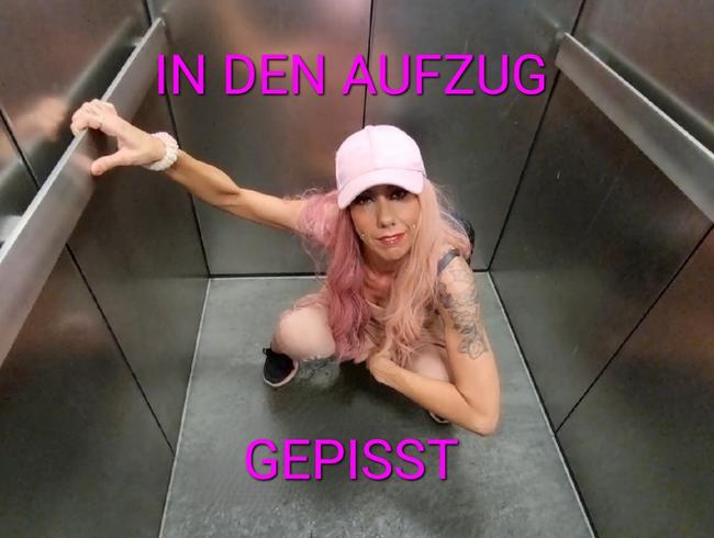 IN DEN AUFZUG GEPISST