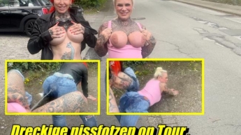 Dreckige pissfotzen on Tour , public piss Spiele perverser Schlampen