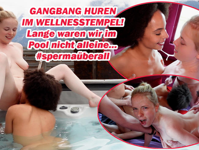 SPERMAKUSS-GB! 8 Schwänze für 2 Fotzen! GANGBANG im Poolbereich!