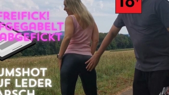 Freifick! Aufgegabelt u. abgefickt, Cumshot auf Leder Arsch