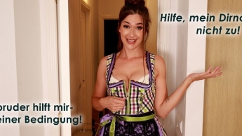 Hilfe, mein Dirndl geht nicht zu! Stiefbruder hilft mir- unter einer Bedingung!