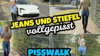 JEANS UND STIEFEL vollgepisst | PISSWALK an der Straße