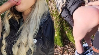 Spontaner Outdoor Fick im Wald mit süßer Blondine in Daunenjacke | Großer Cumshot