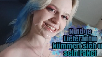 Nuttige Lieferantin kümmert sich um sein geiles Paket